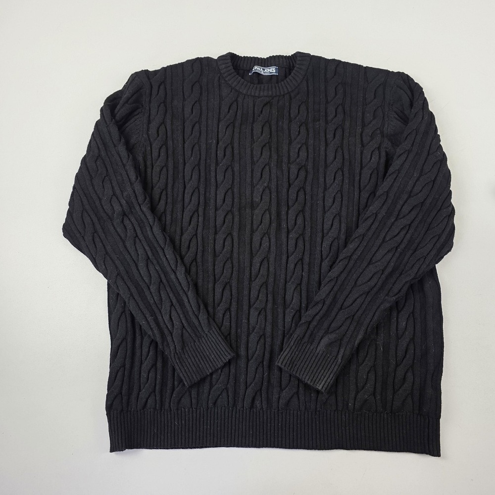 PJ Paul Jones Sweater Mens XL Black Cable Knit Crewneck Pullover Casual
